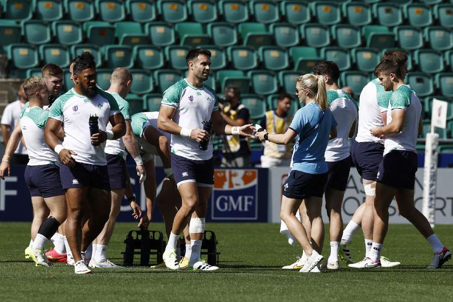 Ireland's Bundee Aki and Conor Murray during the captain's run