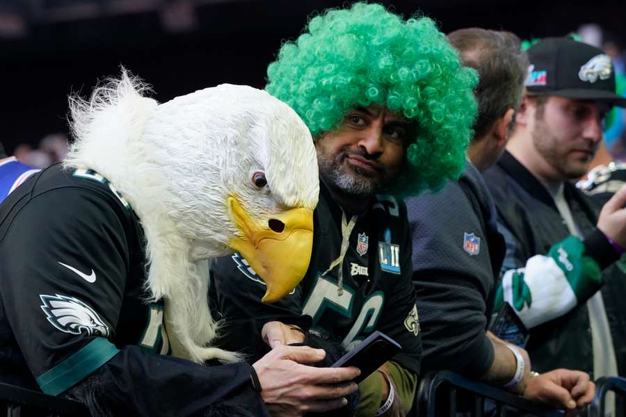 Fans of the Philadelphia Eagles look on prior to Super Bowl LVII