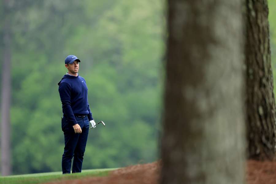 Rory McIlroy of Northern Ireland plays his shot during a practice round