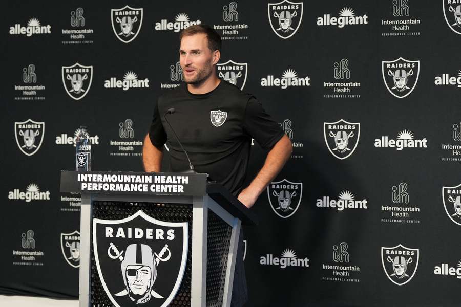 Kirk Cousins speaks at the Las Vegas Raiders press conference