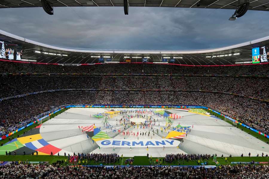 Scenes from the opening ceremony before the match