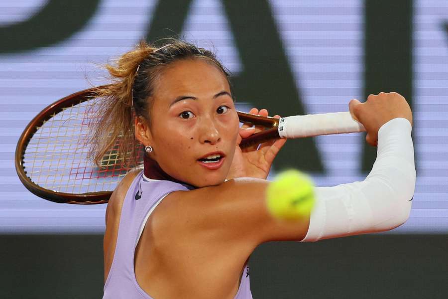 Qinwen Zheng in action during her French Open first-round match against Anastasia Pavlyuchenkova 