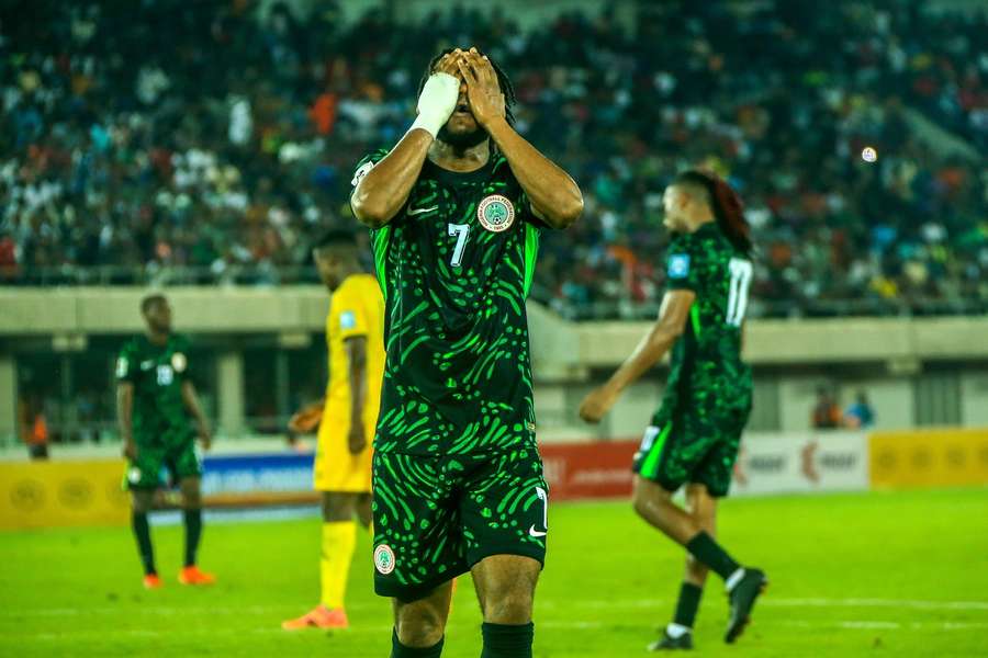 Ademola Lookman reacts during Nigeria's draw with South Africa