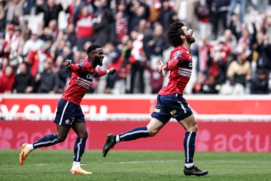 Andre Gomes celebrating his fine opener for Lille