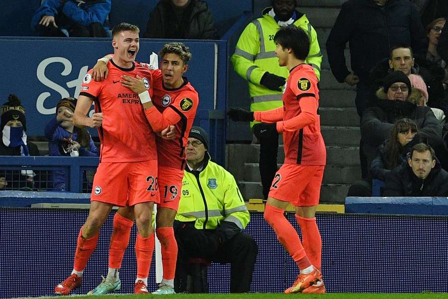 Evan Ferguson celebrates scoring against Everton