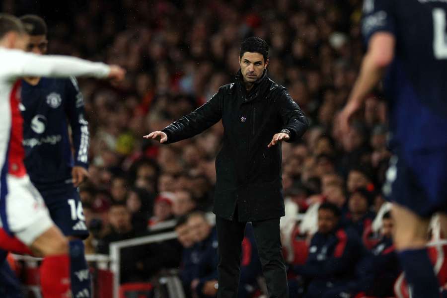 Mikel Arteta gestures during Arsenal's 2-0 win over Man Utd on Wednesday