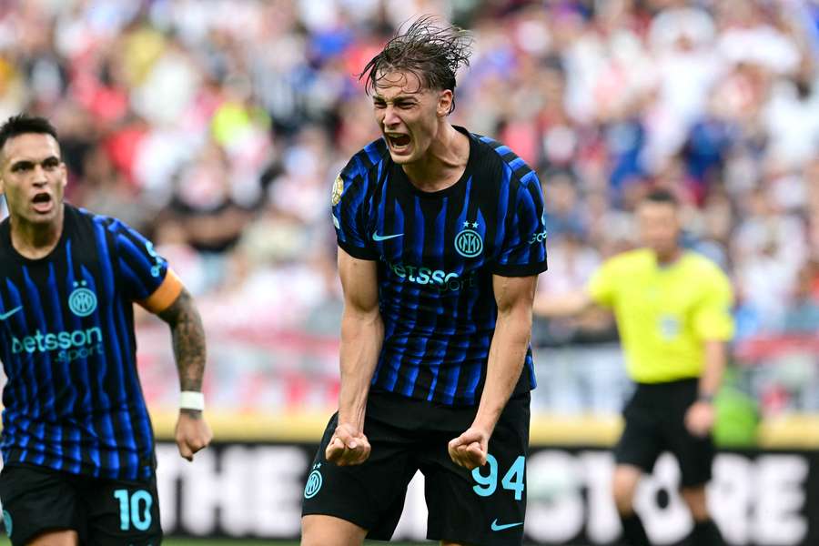 Inter Milan's Francesco Esposito celebrates after scoring in Club World Cup against River Plate