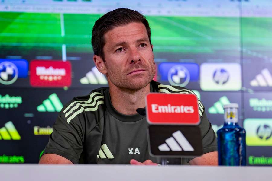 Xabi Alonso speaks during a press conference