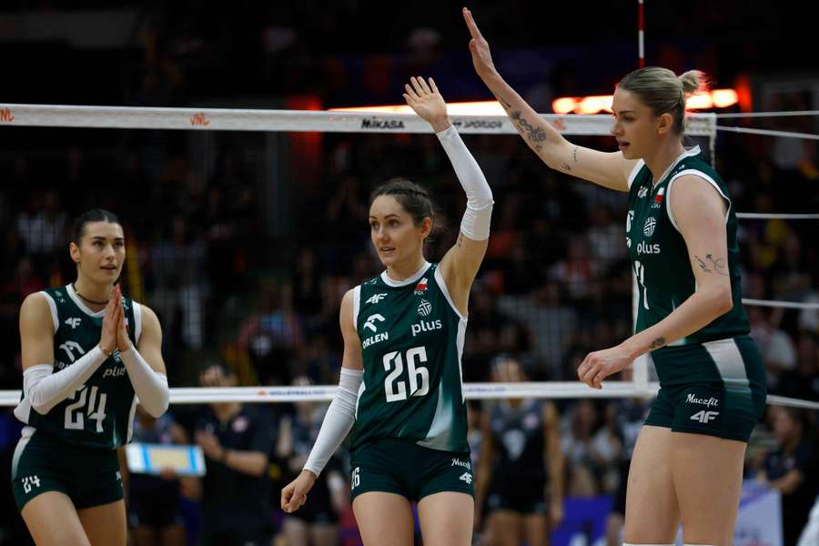 Magdalena Stysiak, Katarzyna Wenerska i Paulina Damaske w meczu Polski z Kanadą w Bangkoku w Tajlandii, 21 czerwca 2026 r.