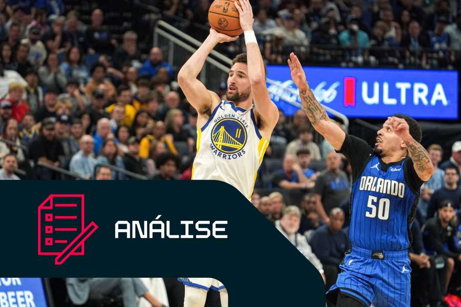 Klay Thompson lança um triplo frente ao Orlando Magic Klay Thompson lança um triplo frente ao Orlando Magic