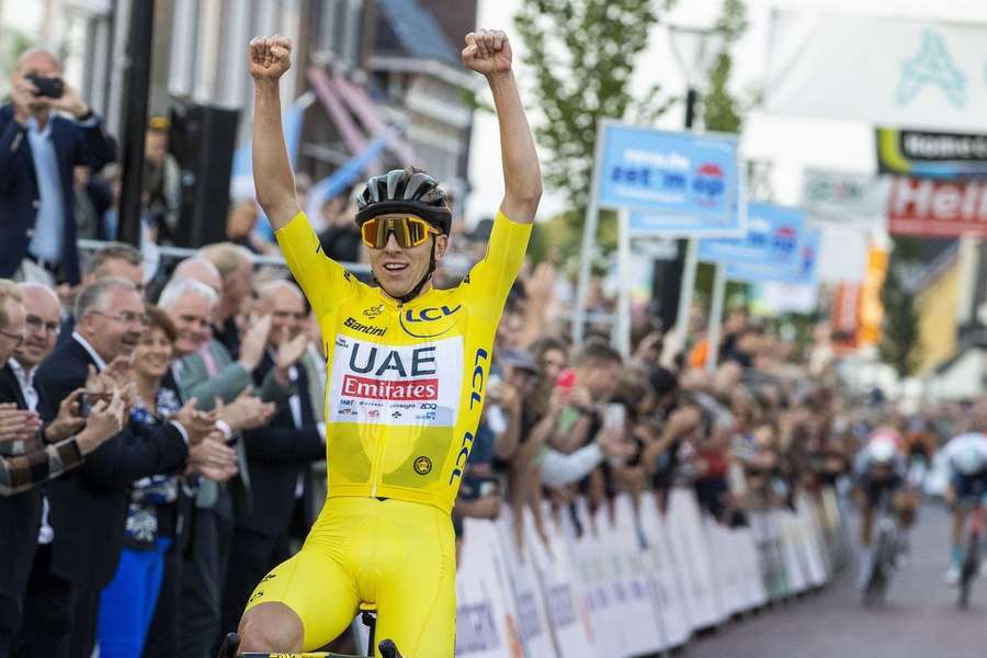 Pogacar celebrates winning the Tour de France