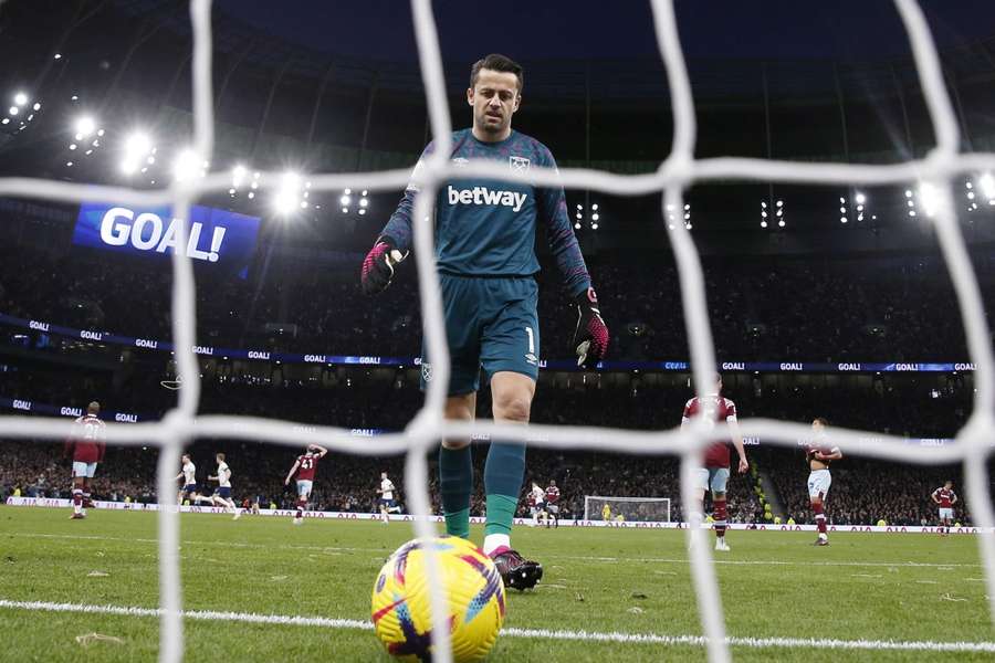 West Ham United's Lukasz Fabianski looks dejected after Tottenham Hotspur's Emerson Royal scores