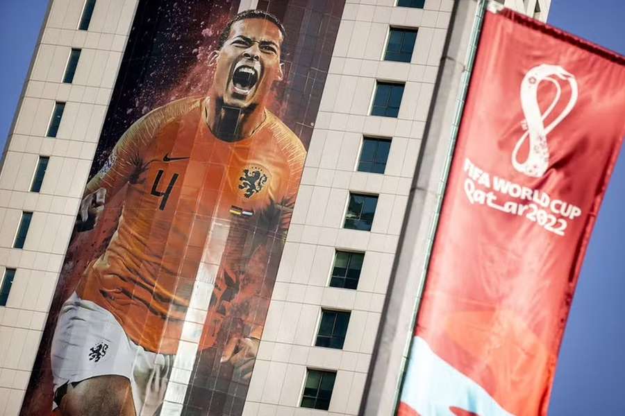 Virgil van Dijk adorns a building in Qatar ahead of the World Cup