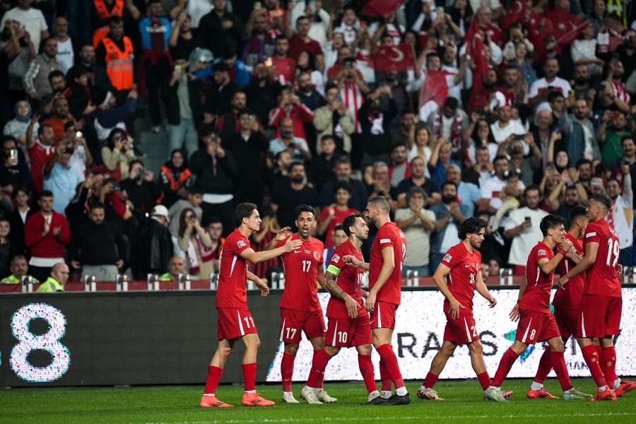 Turkey celebrate Irfan Can's goal