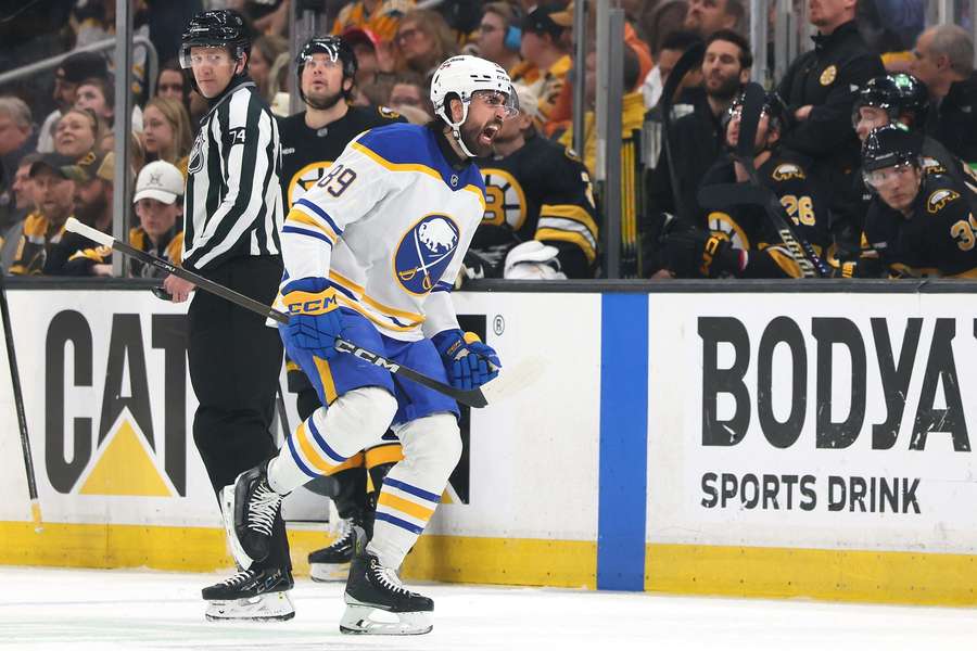 Sabres' Alex Tuch celebrates goal in Game 6 against Boston Bruins
