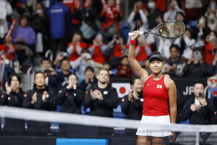 Osaka celebrates her win 