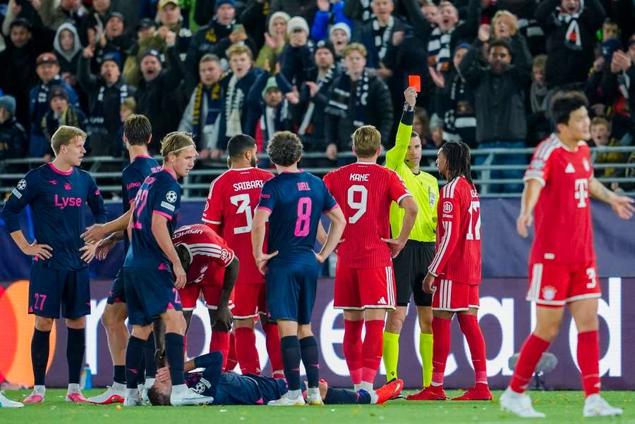 Michael Olise is shown the red card