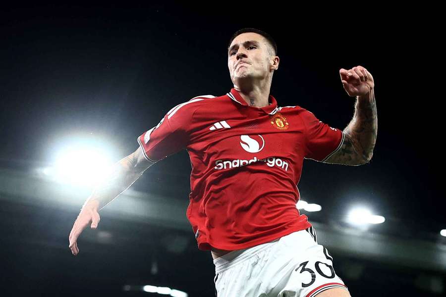Manchester United's Benjamin Sesko celebrates scoring their third goal Manchester United's Benjamin Sesko celebrates scoring their third goal