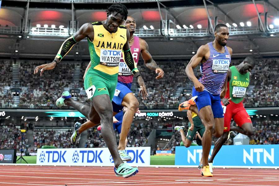 Matthew Hudson-Smith crosses the line to win silver in the men's 400m