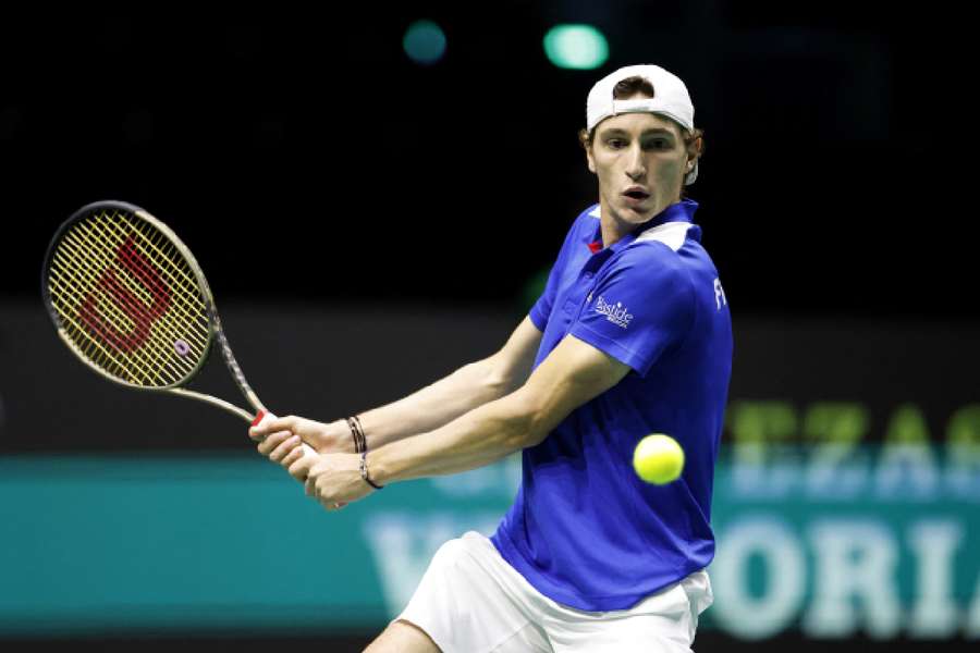 France's Ugo Humbert in action during his match against Switzerland's Stan Wawrinka