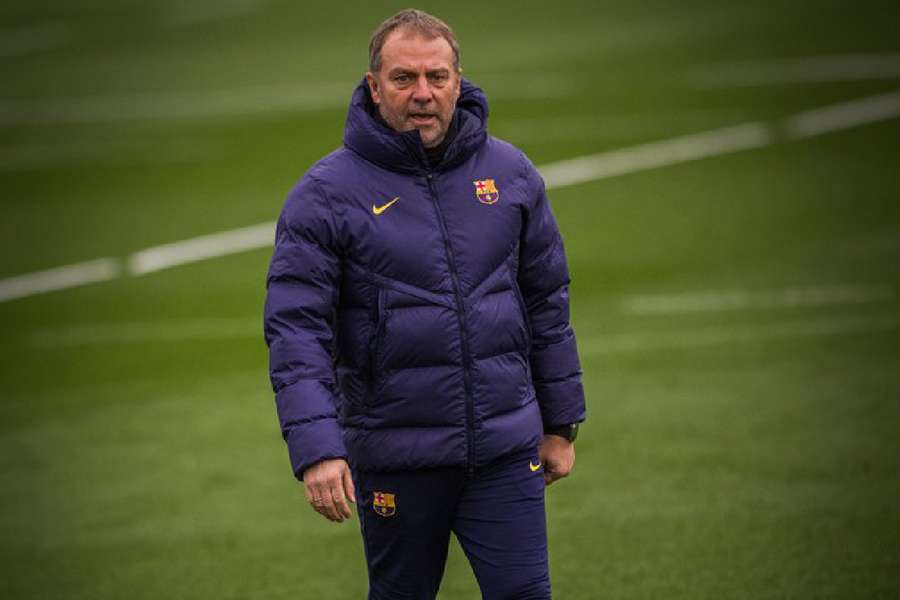 Flick, durante el entrenamiento previo al partido de Copa ante el Albacete
