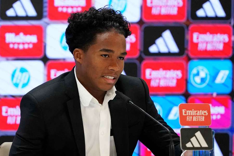 Real Madrid's new signing Endrick during a press conference