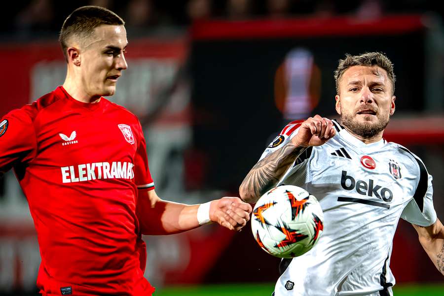 Gustaf Lagerbielke and Besiktas forward Ciro Immobile battle for the ball