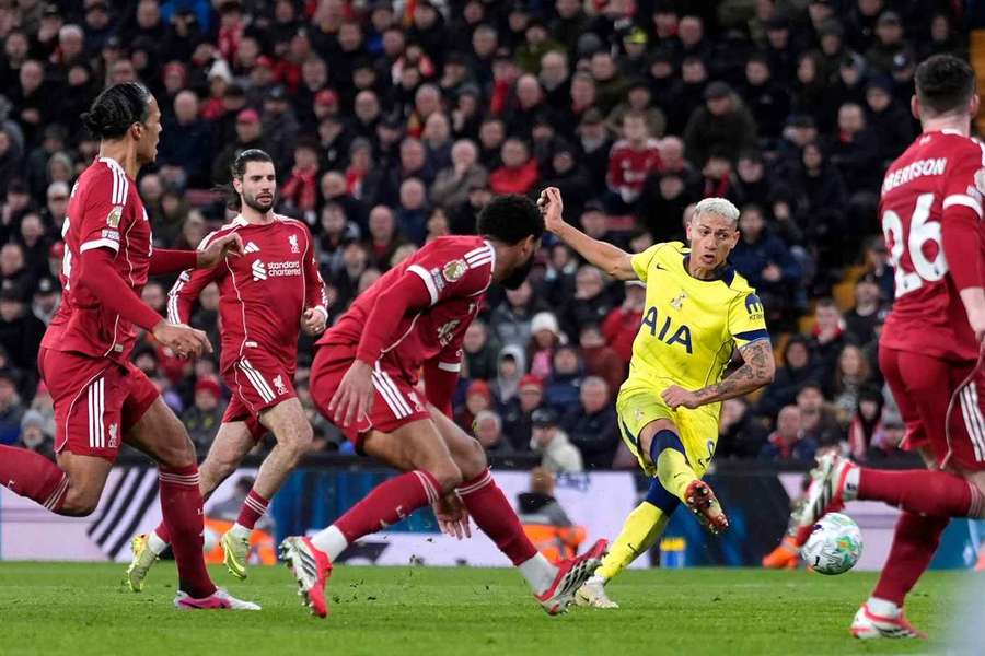 Tottenham's Richarlison scores a 90th-minute equaliser against Liverpool