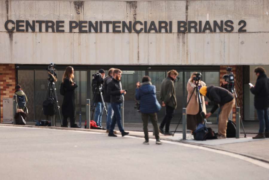 Members of the media stand in front of the entrance of Brians 2 prison where Brazilian soccer player Dani Alves resides