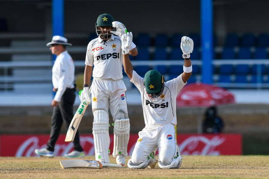 Pakistan batter Abdullah Shafique celebrates his century in Port-of-Spain. Pakistan batter Abdullah Shafique celebrates his century in Port-of-Spain.