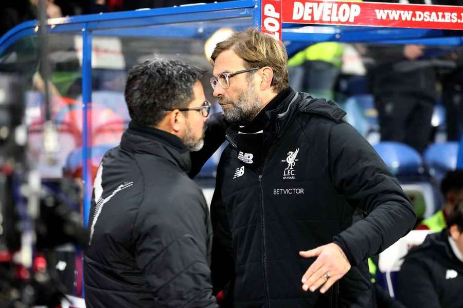 David Wagner und Jürgen Klopp bei einem Match zwischen Huddersfield und Liverpool.