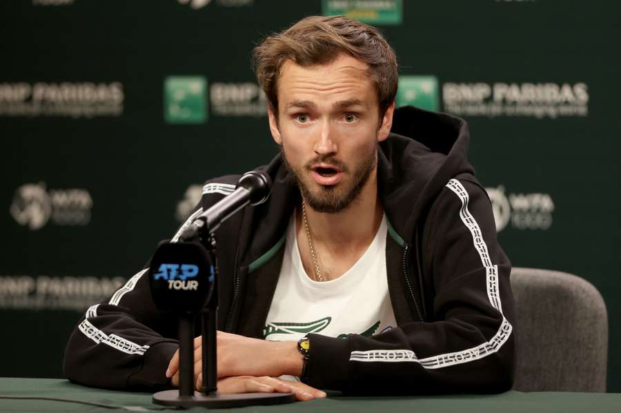 Daniil Medvedev of Russia fields questions from the media at Indian Wells