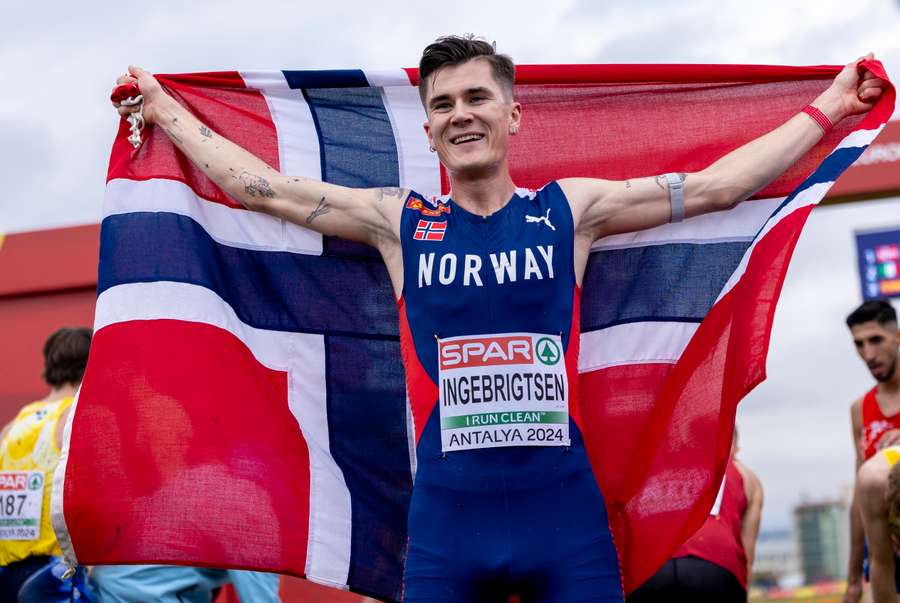 Norway's Jakob Ingerbrigtsen celebrates