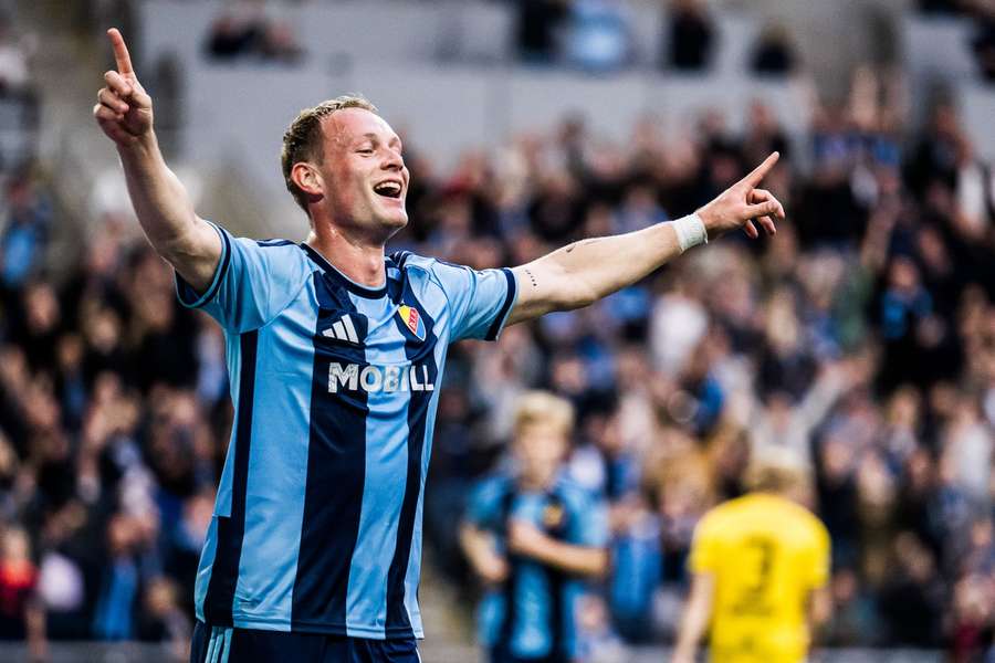 Kristian Lien celebrates his second goal for Djurgarden