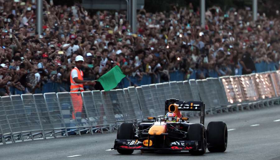 Checo Pérez, en la exhibición que dio en Madrid