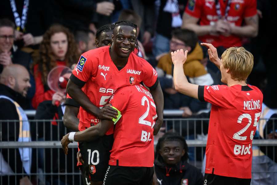 Jeremy Doku scored twice in the first half to give Rennes control of the game