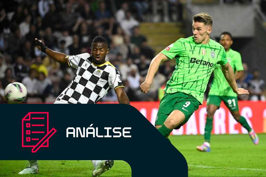 Viktor Gyökeres, avançado sueco do Sporting, marca o primeiro golo da sua equipa durante o jogo contra o Boavista