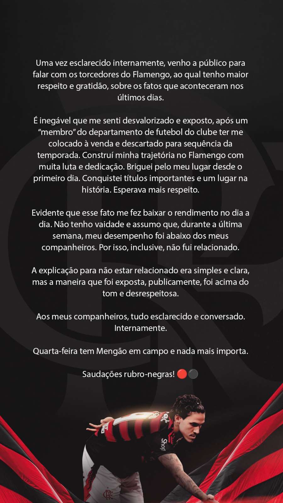 A nota oficial de Pedro, do Flamengo