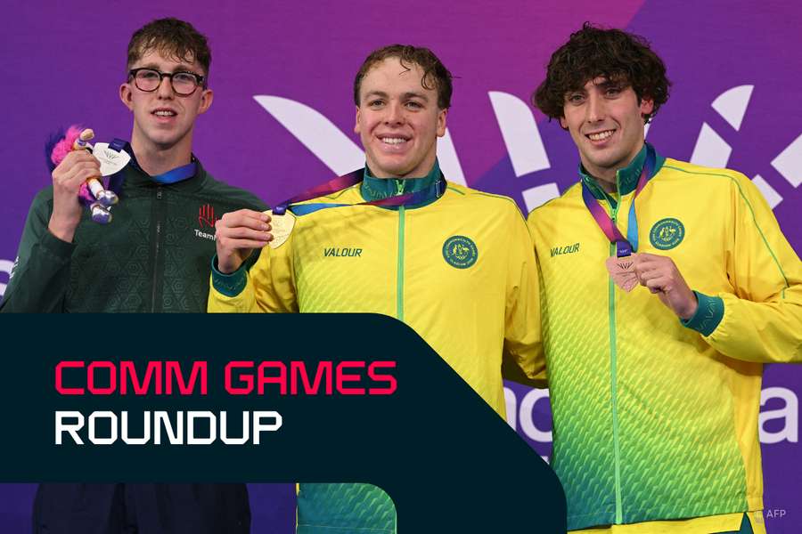 Sam Short (C) and Benjamin Goedemans (R) pose with their Commonwealth Games medals. Sam Short (C) and Benjamin Goedemans (R) pose with their Commonwealth Games medals.