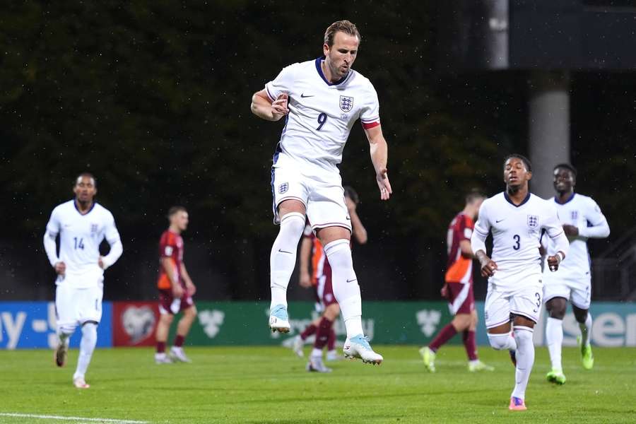 England's Harry Kane celebrates scoring their side's third goal