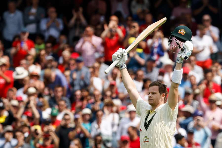 Australia's Steve Smith celebrates his century on day two of the second Ashes cricket Test match between England and Australia at Lord's 