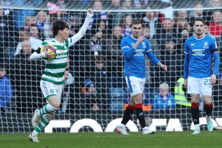 Celtic's Kyogo Furuhashi celebrates scoring their second goal