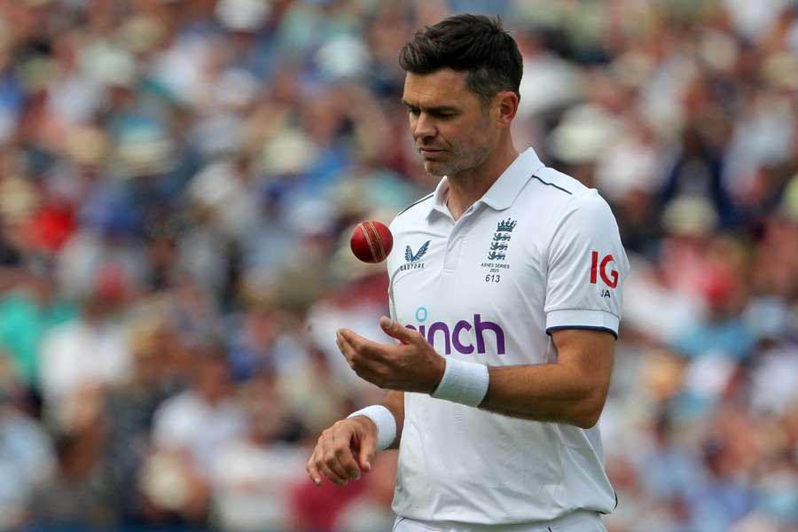 England's James Anderson prepares to bowl during play on day two of the first Ashes cricket Test match