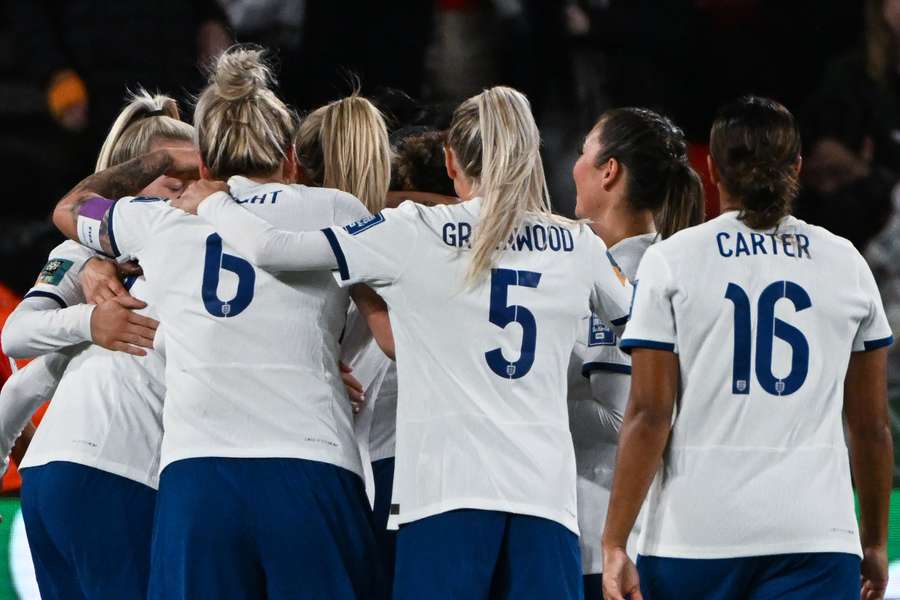 England players celebrate scoring