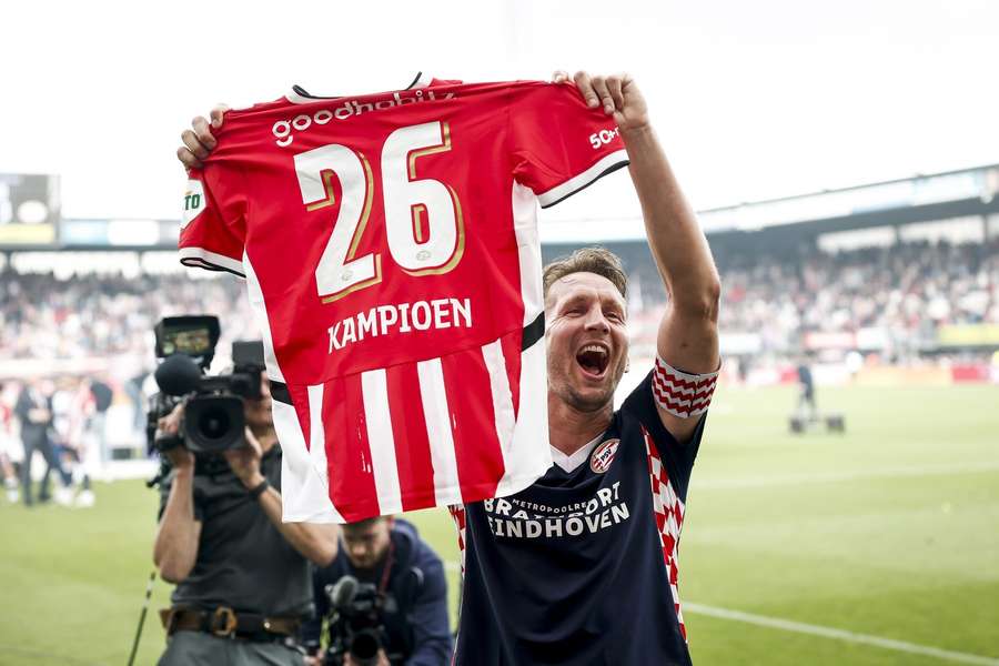 PSV captain Luuk de Jong with the celebratory kit for the club's 26th Eredivisie title