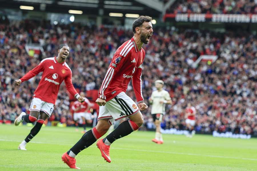 Man Utd's Bruno Fernandes celebrates scoring against Ipswich Town Man Utd's Bruno Fernandes celebrates scoring against Ipswich Town