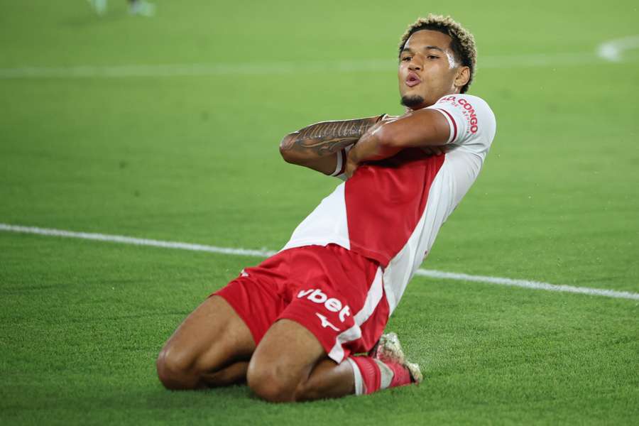 Monaco's German forward Paris Brunner celebrates Monaco's German forward Paris Brunner celebrates