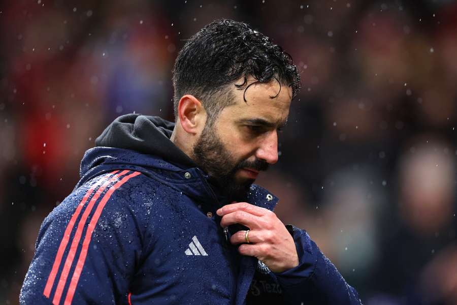 Ruben Amorim, Manager of Manchester United, looks dejected 