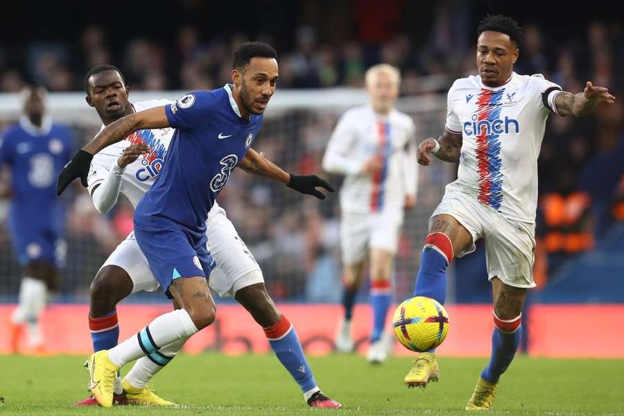 Pierre-Emerick Aubameyang her i aktion for Chelsea mod Crystal Palace i Premier League