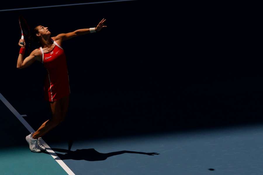 Caroline Garcia serves at the Miami Open
